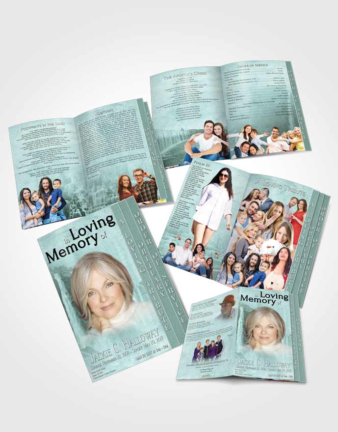 4 Page Grad Obituary Template Brochure Natures Emerald Waterfall