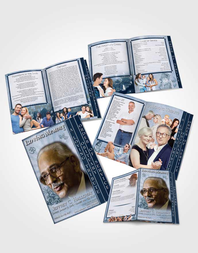4 Page Grad Obituary Template Brochure Ocean Blue Hindu Faith