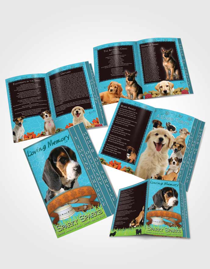 4 Page Grad Obituary Template Brochure Ocean Blue Sparky the Dog