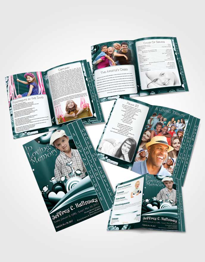 4 Page Graduated Step Fold Obituary Template Brochure Ocean Blues Childs Journey
