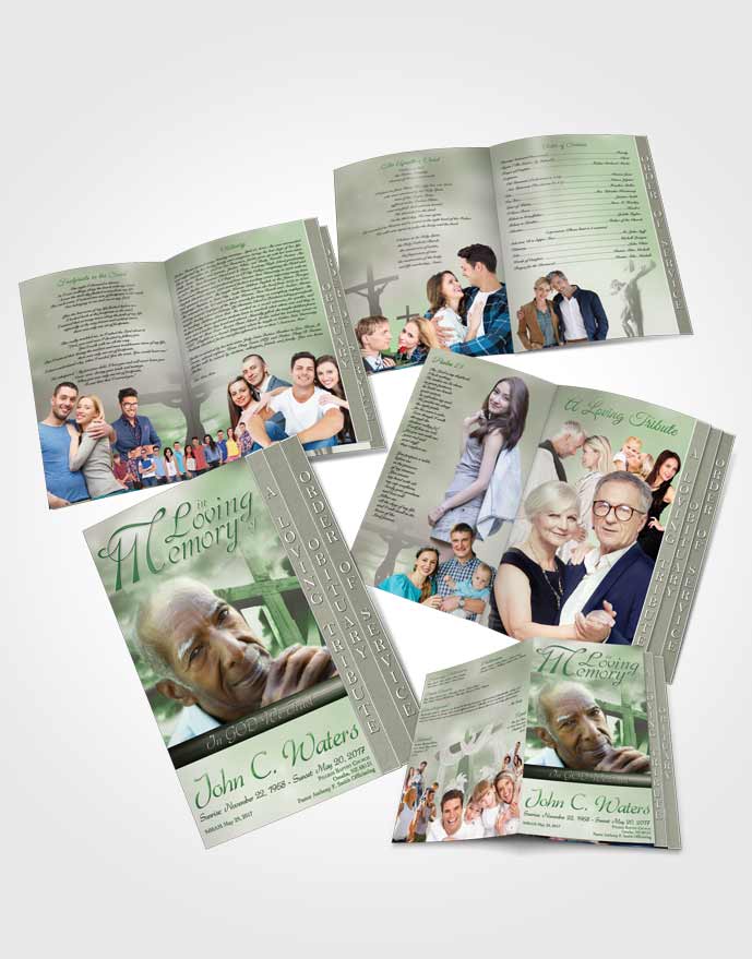 4 Page Grad Obituary Template Brochure On The Cross Emerald Glow