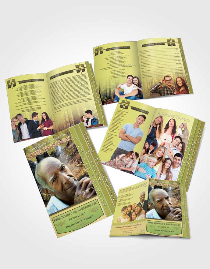 4 Page Grad Obituary Template Brochure Peaceful Forest Laughter