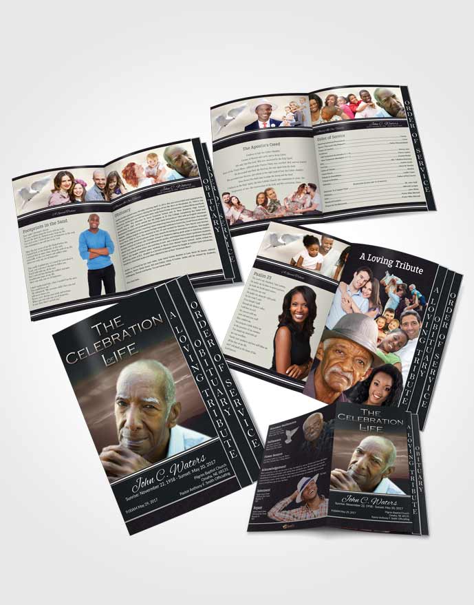 4 Page Grad Obituary Template Brochure Peaceful Higher Power