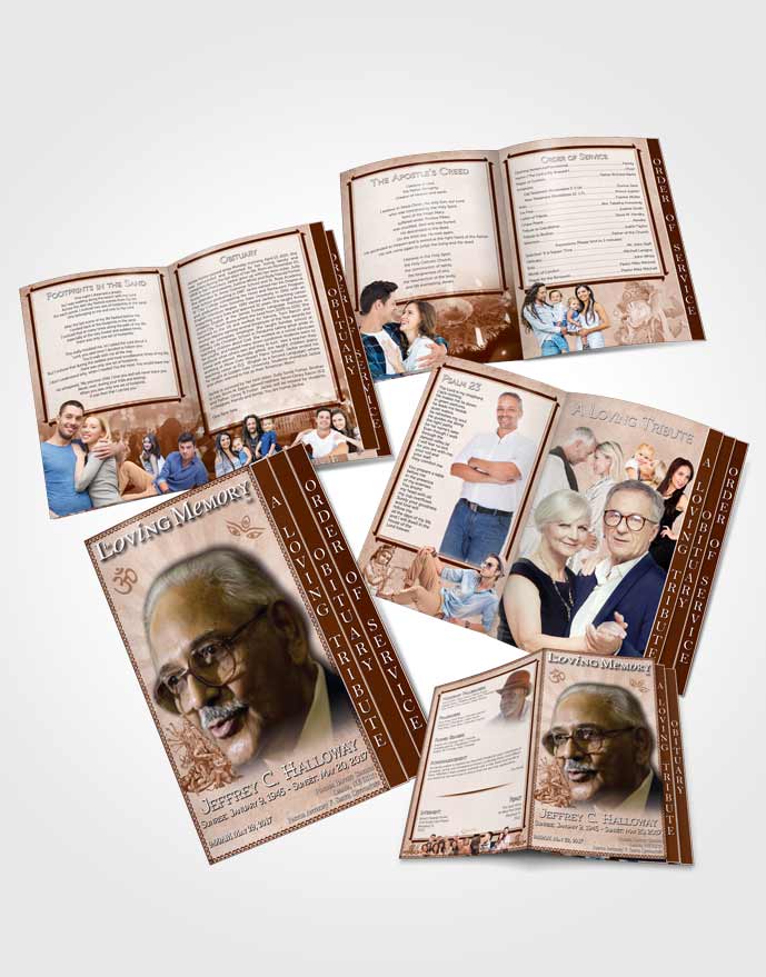 4 Page Grad Obituary Template Brochure Peach Hindu Faith