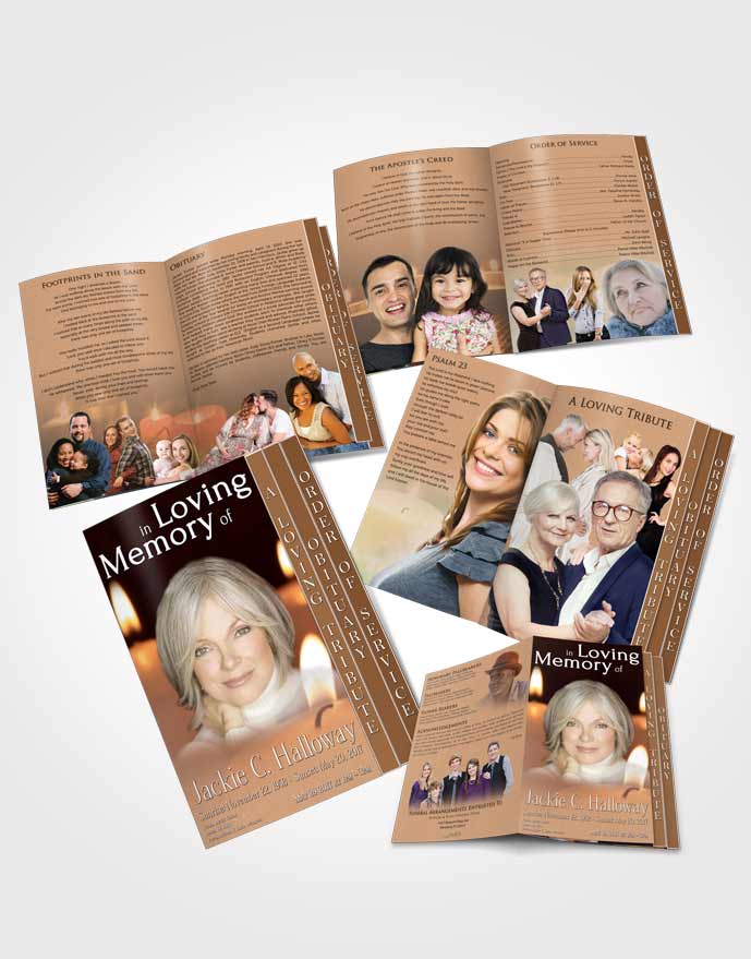 4 Page Grad Obituary Template Brochure Peach Love Candles In The Wind