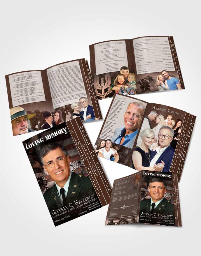4 Page Grad Obituary Template Brochure Peach Special Forces Salute