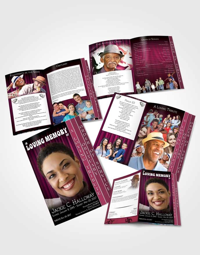 4 Page Grad Obituary Template Brochure Pink Actor