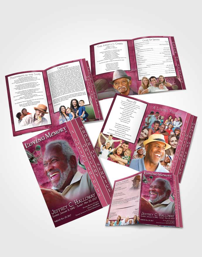 4 Page Grad Obituary Template Brochure Pink Basketball Star