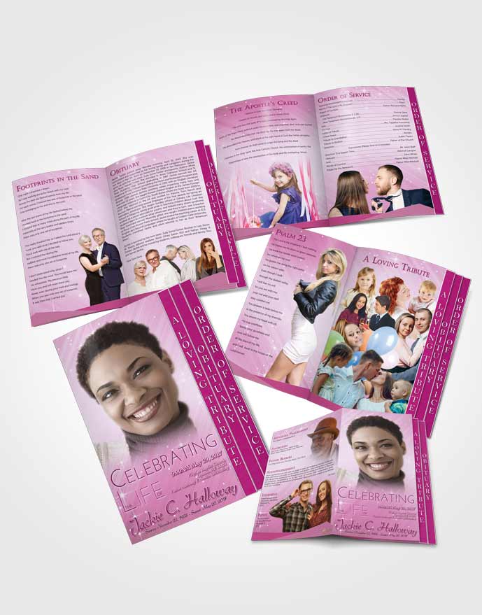4 Page Grad Obituary Template Brochure Pink Blossoms Serenity