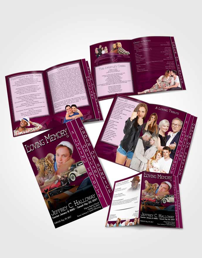 4 Page Grad Obituary Template Brochure Pink Desire Car Enthusiast