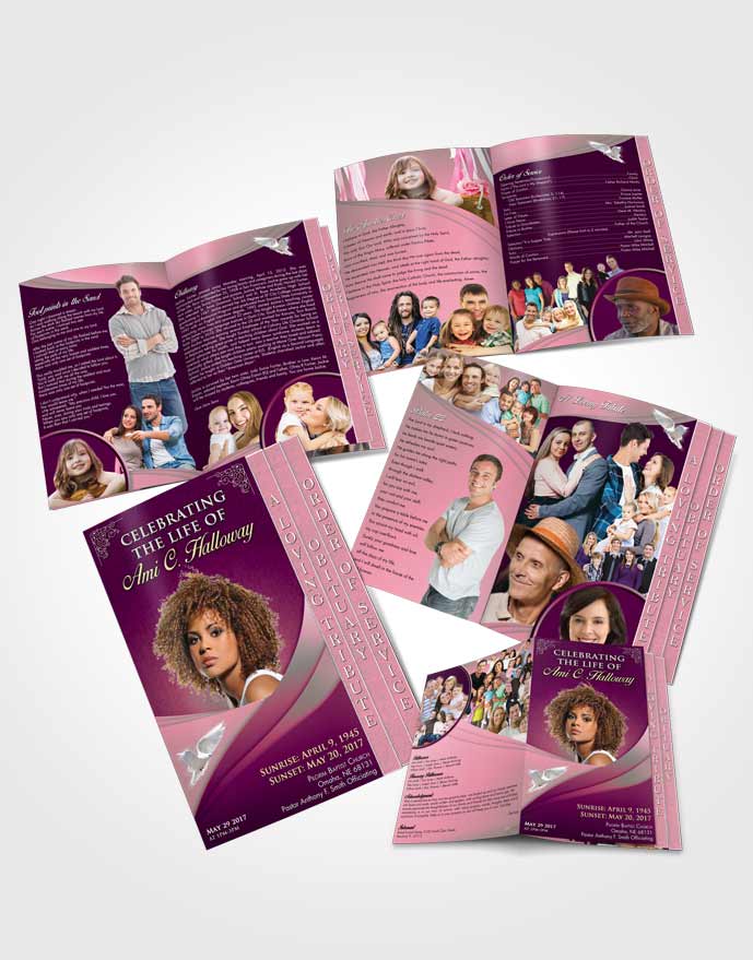 4 Page Grad Obituary Template Brochure Pink Faith Magnificence