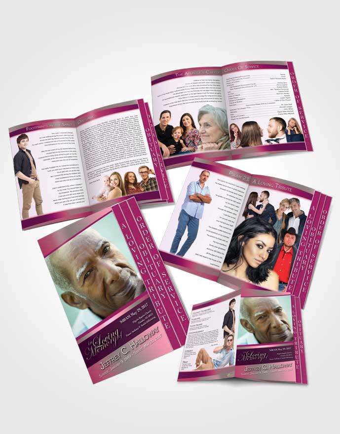 4 Page Grad Obituary Template Brochure Pink Faith Tranquility Light