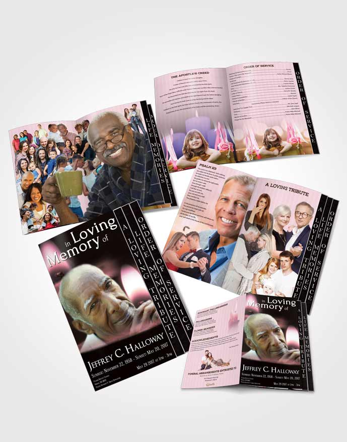 4 Page Grad Obituary Template Brochure Pink Heaven Candle Light