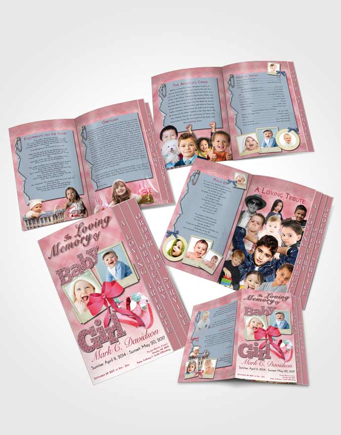 4 Page Graduated Step Fold Obituary Template Brochure Pink Love Baby Girl