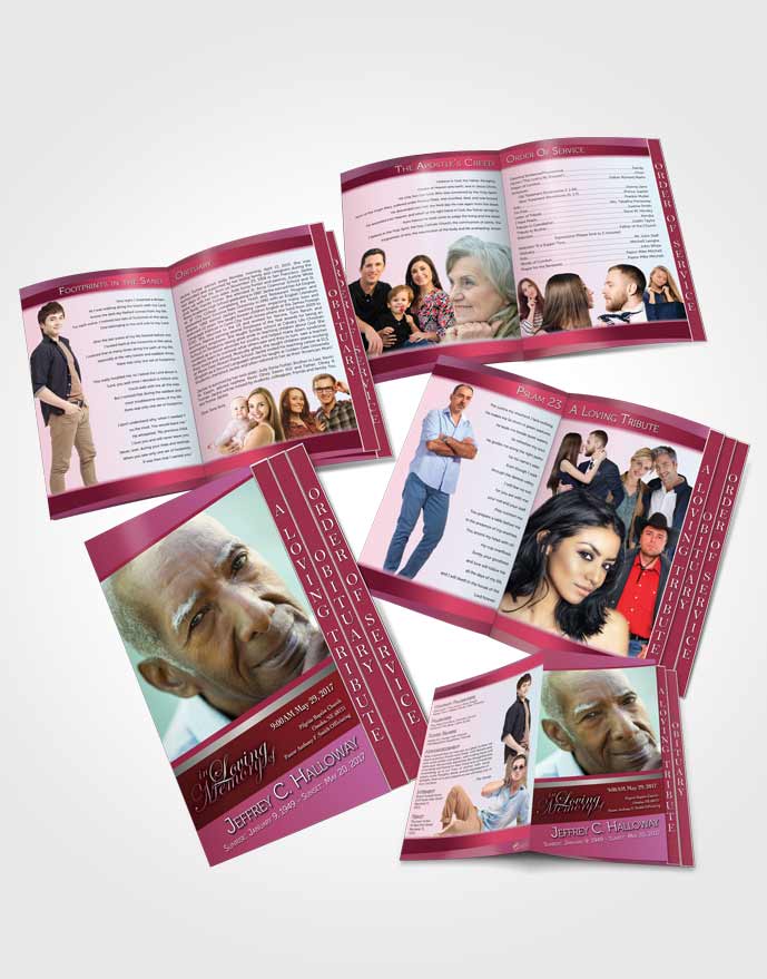 4 Page Grad Obituary Template Brochure Pink Love Tranquility Light