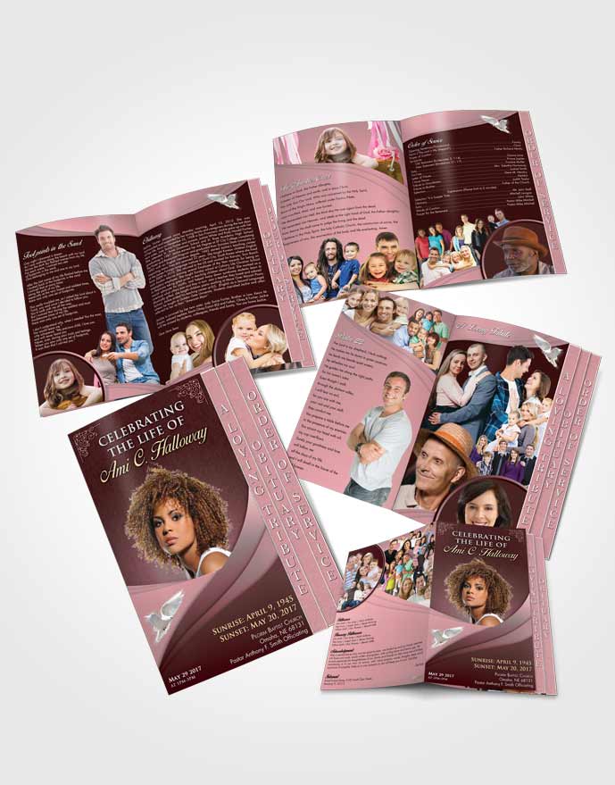 4 Page Grad Obituary Template Brochure Pink Serenity Magnificence