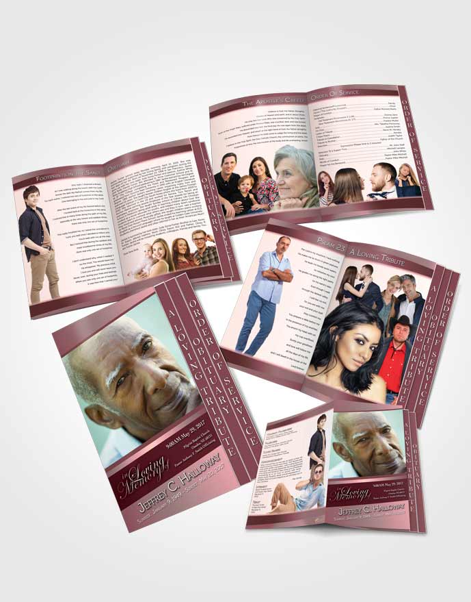4 Page Grad Obituary Template Brochure Pink Serenity Tranquility Light