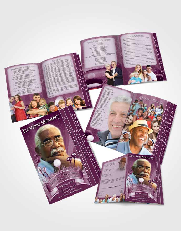 4 Page Grad Obituary Template Brochure Pink Sky Lookout Golf Star
