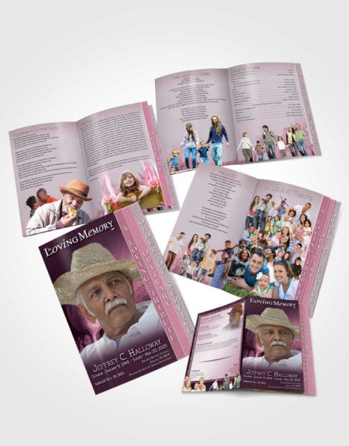 4 Page Graduated Step Fold Obituary Template Brochure Pink Tulip Garden
