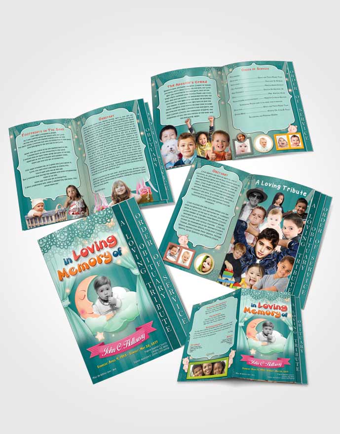 4 Page Graduated Step Fold Obituary Template Brochure Playful Childrens Innocence
