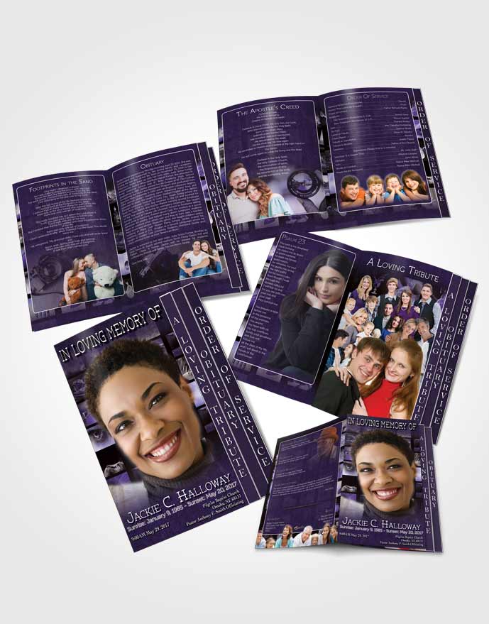 4 Page Grad Obituary Template Brochure Purple Desire Photographers Dream