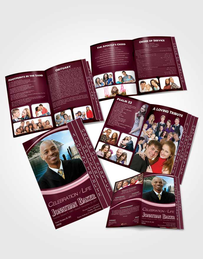 4 Page Grad Obituary Template Brochure Rosy Blossom Journey