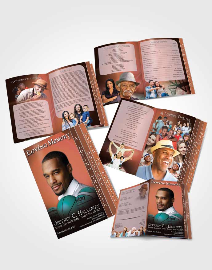 4 Page Grad Obituary Template Brochure Ruby Night Basketball Lover Light