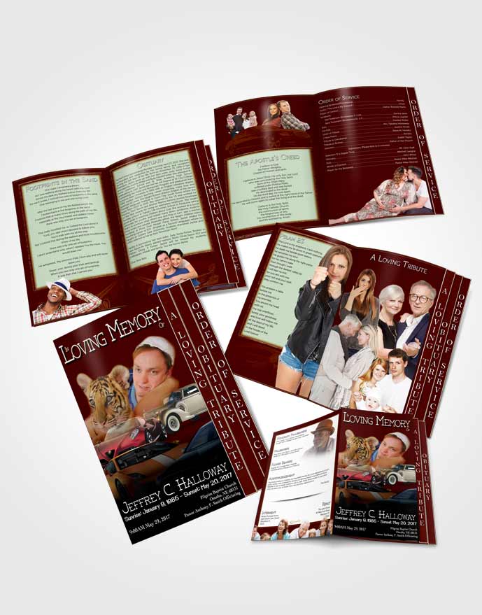 4 Page Grad Obituary Template Brochure Ruby Red Car Enthusiast