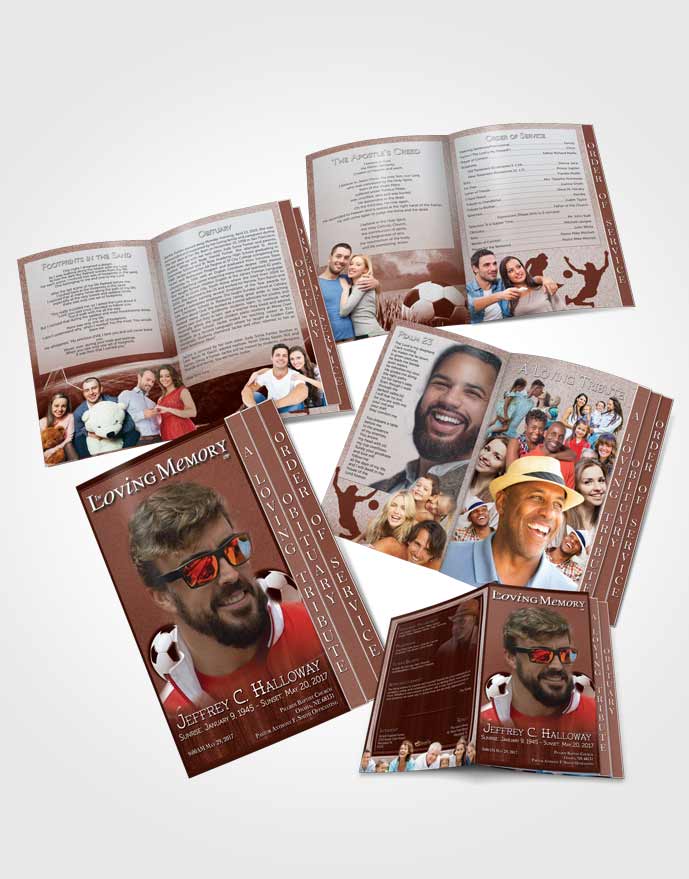 4 Page Grad Obituary Template Brochure Ruby Sunset Soccer Star