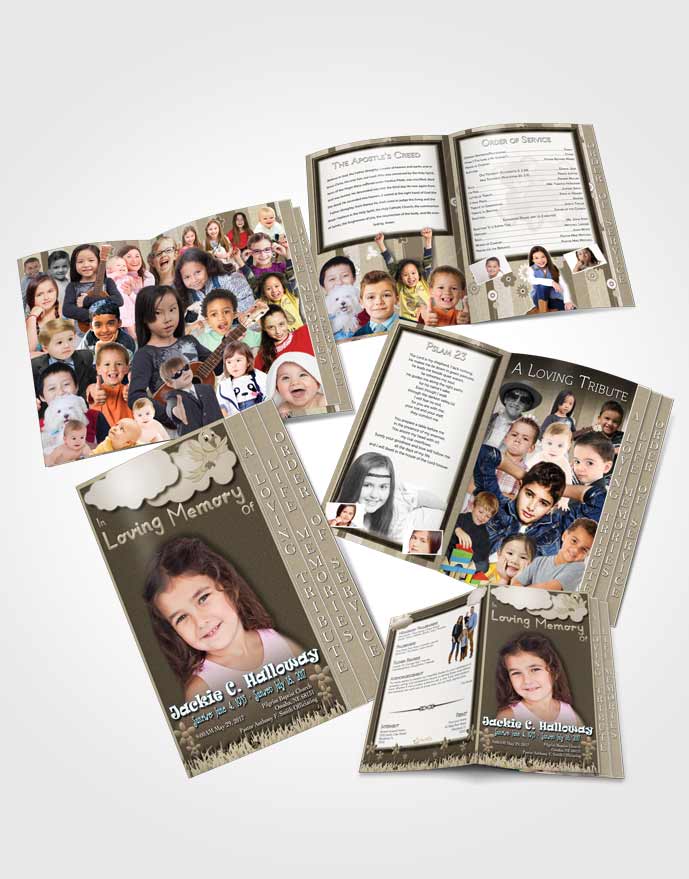 4 Page Graduated Step Fold Obituary Template Brochure Rustic Childs Dream