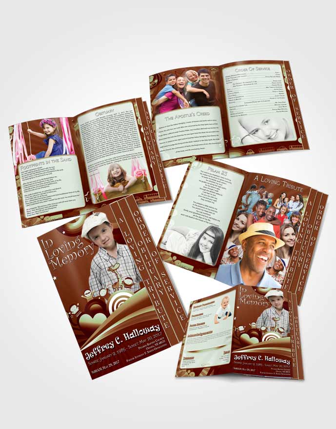 4 Page Graduated Step Fold Obituary Template Brochure Rustic Childs Journey