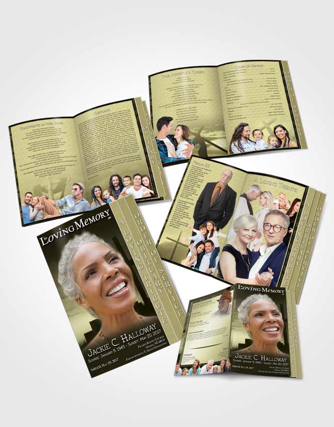 4 Page Grad Obituary Template Brochure Rustic Cross in the Sky
