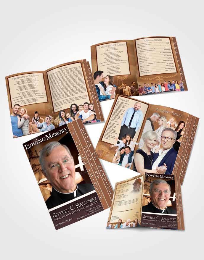 4 Page Grad Obituary Template Brochure Rustic Heavenly Priest