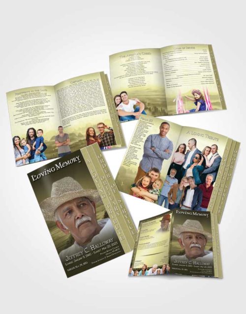 4 Page Grad Obituary Template Brochure Rustic Misty Mountain