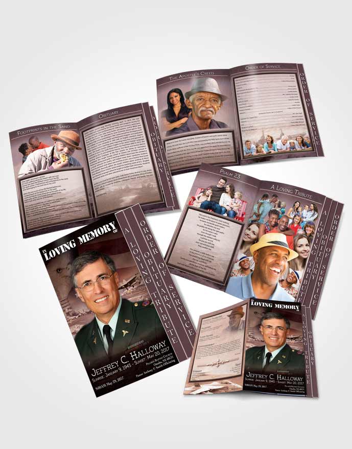 4 Page Grad Obituary Template Brochure Rustic Navy Salute
