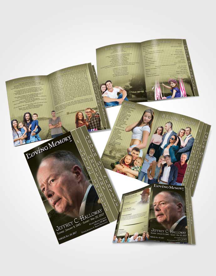 4 Page Grad Obituary Template Brochure Rustic Summer Lake