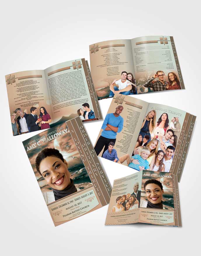 4 Page Grad Obituary Template Brochure Serenity Evening Moon