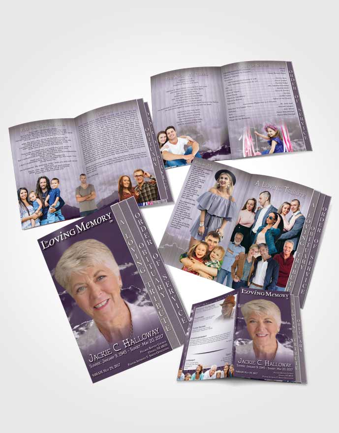 4 Page Grad Obituary Template Brochure Shining Lavender Clouds