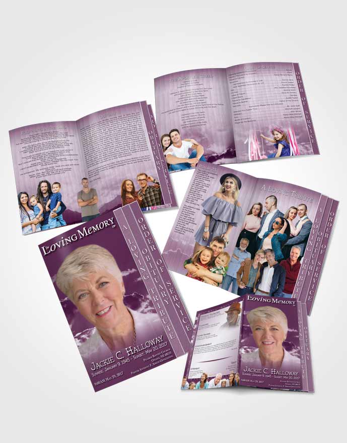 4 Page Grad Obituary Template Brochure Shining Pink Clouds
