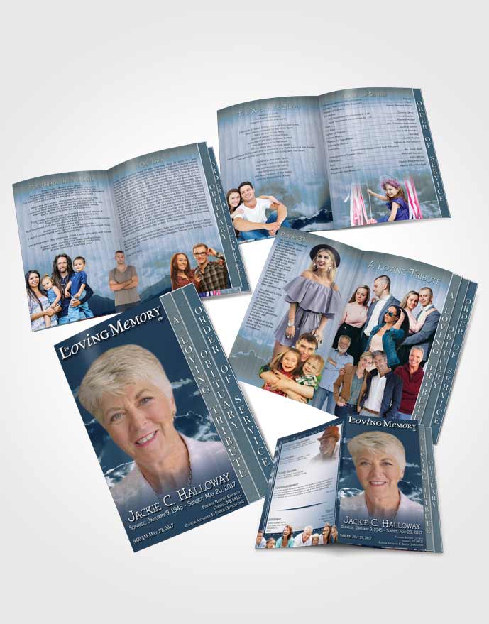 4 Page Grad Obituary Template Brochure Shining Turquoise Clouds
