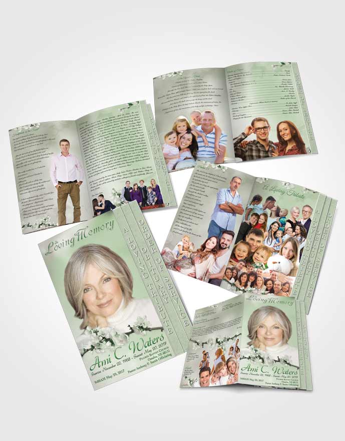 4 Page Grad Obituary Template Brochure Simple Beauty Emerald Glow