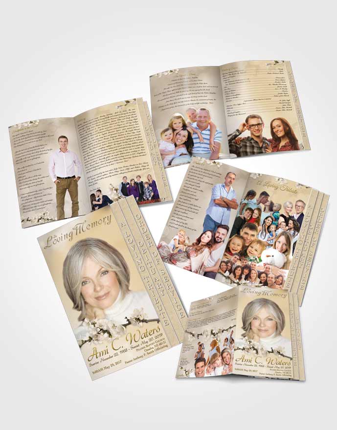 4 Page Grad Obituary Template Brochure Simple Beauty Golden Heritage