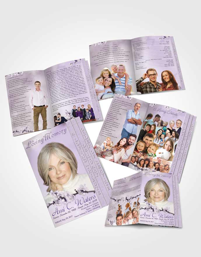 4 Page Grad Obituary Template Brochure Simple Beauty Lavender Honor