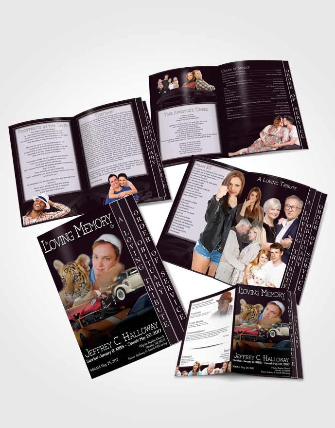 4 Page Grad Obituary Template Brochure Soft Amethyst Car Enthusiast