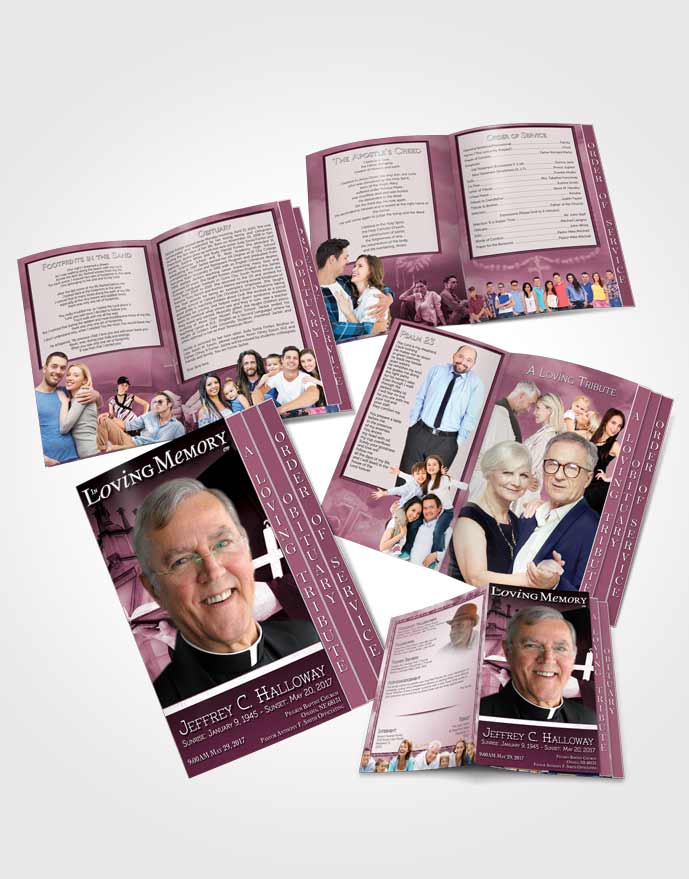 4 Page Grad Obituary Template Brochure Soft Lavender Heavenly Priest
