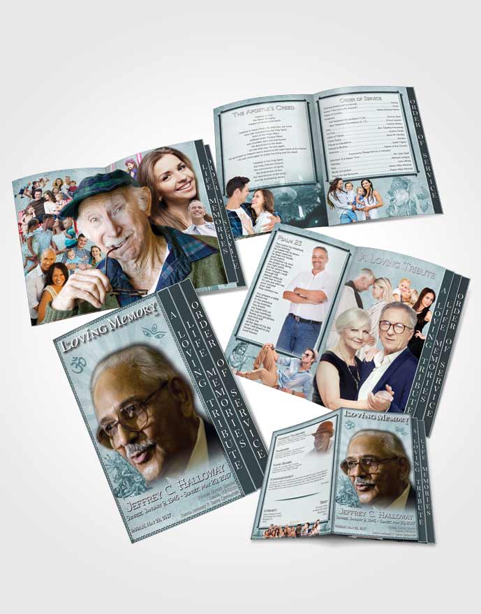 4 Page Grad Obituary Template Brochure Soft Ocean Hindu Faith
