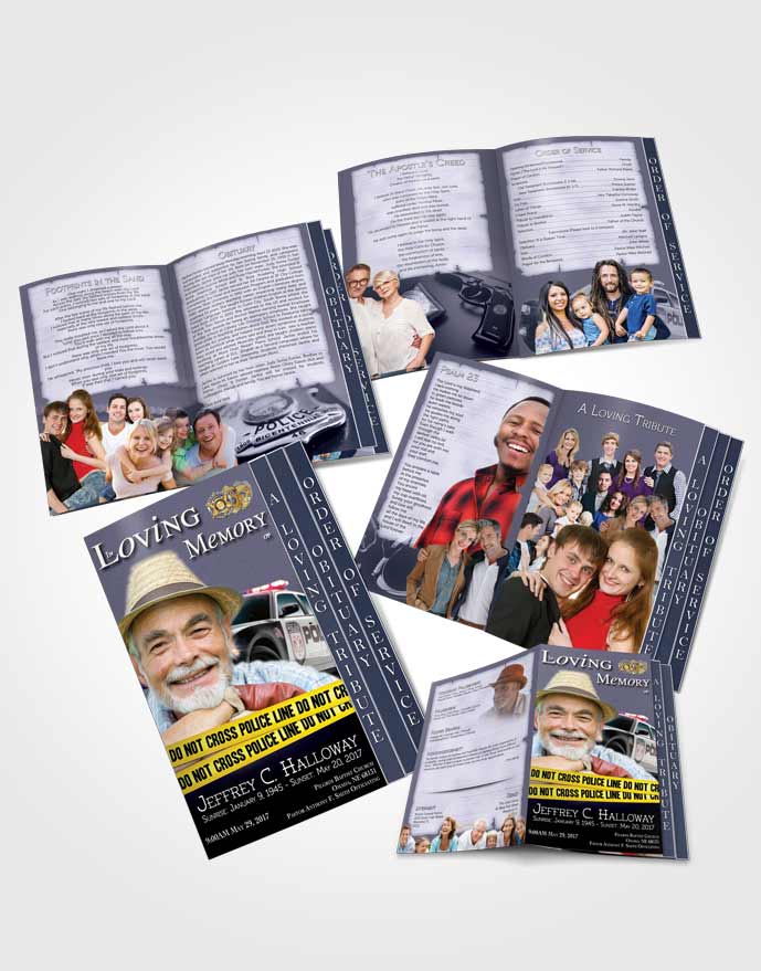 4 Page Grad Obituary Template Brochure Soft Police On Duty