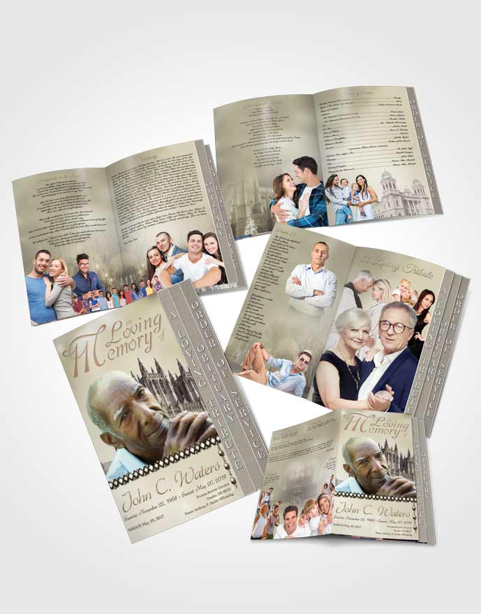 4 Page Grad Obituary Template Brochure Spring Cathedral Autumn Sky