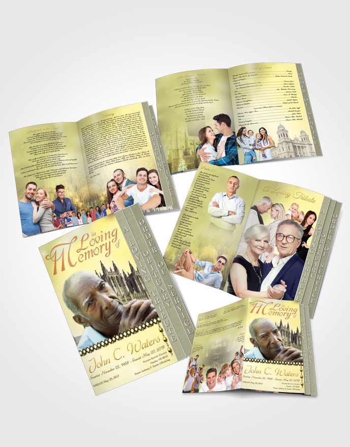 4 Page Grad Obituary Template Brochure Spring Cathedral Golden Love