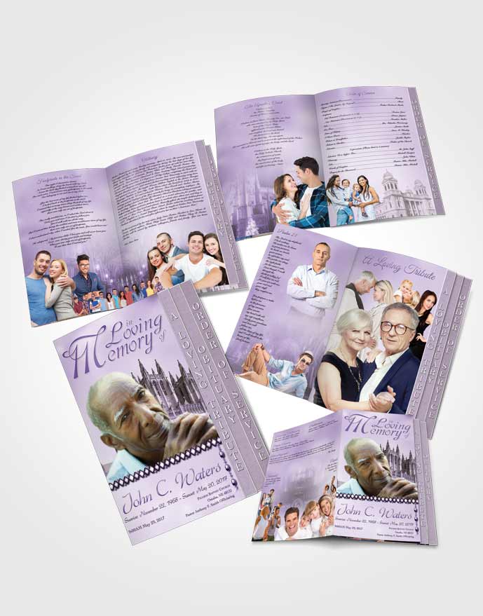 4 Page Grad Obituary Template Brochure Spring Cathedral Lavender Honor
